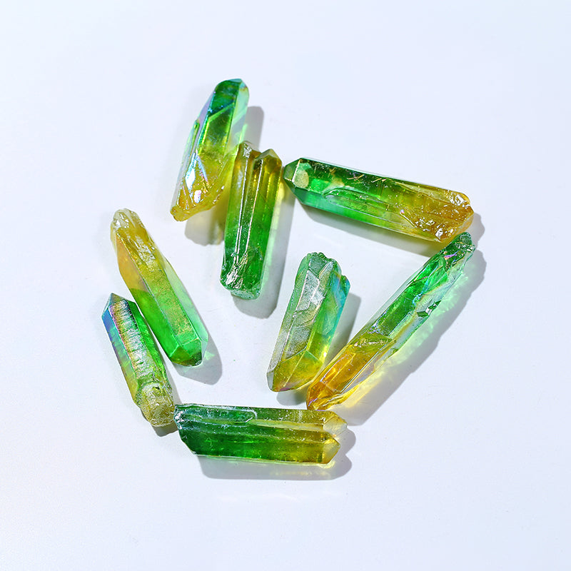Natural Double Color Yellow Green Aura Crystal Wand Points