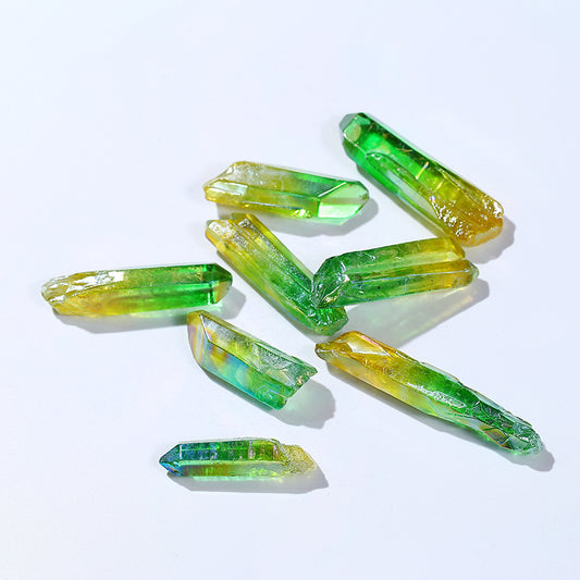 Natural Double Color Yellow Green Aura Crystal Wand Points