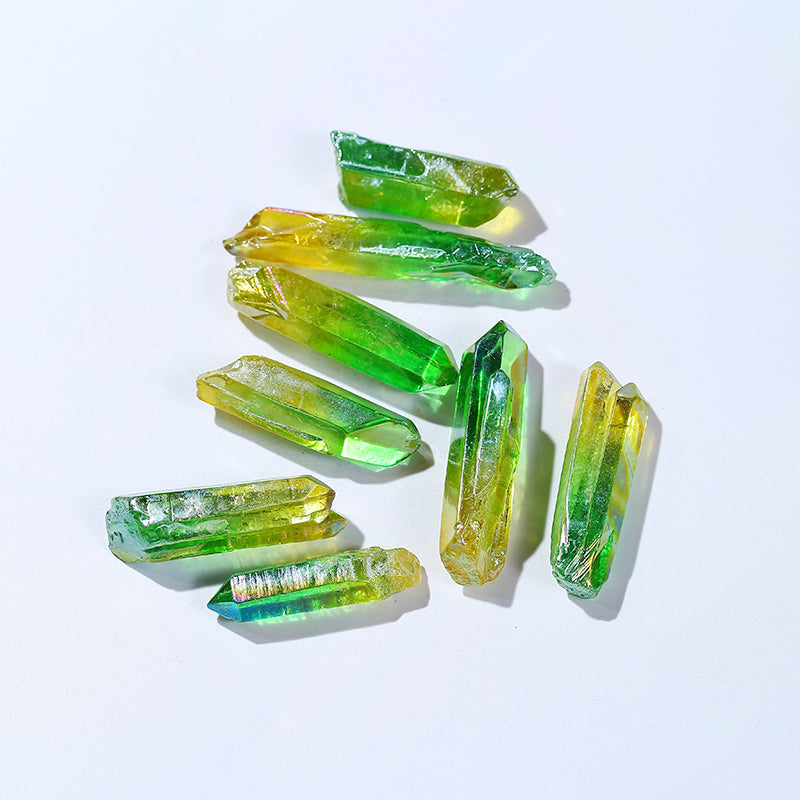 Natural Double Color Yellow Green Aura Crystal Wand Points