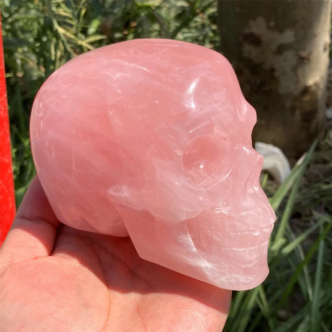 1PC 4"+ Natural Hand Rose Quartz Skull,Quartz Pink Crystal Skull Carved ,Home Decoration,Mineral Specimen,Crystal Reiki Healing Gift