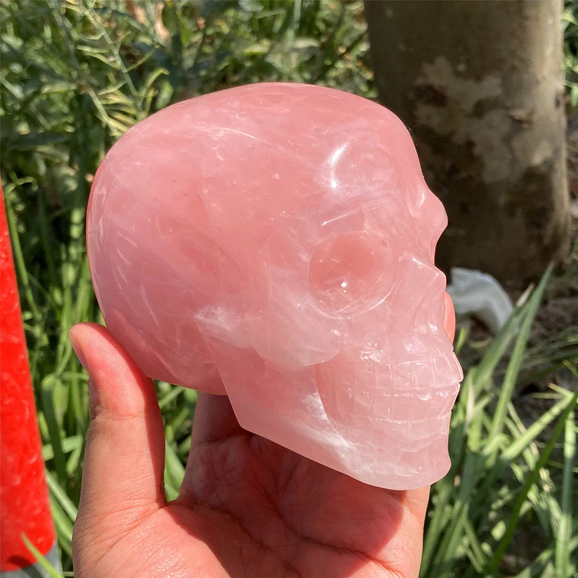 1PC 4"+ Natural Hand Rose Quartz Skull,Quartz Pink Crystal Skull Carved ,Home Decoration,Mineral Specimen,Crystal Reiki Healing Gift