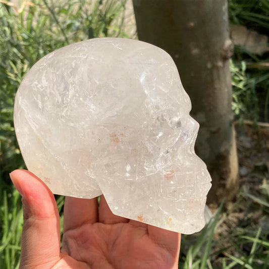 1PC 4"+ Natural Hand Clear Quartz Skull,Quartz Clear Crystal Skull Carved ,Home Decoration,Mineral Specimen,Crystal Reiki Healing Gifts