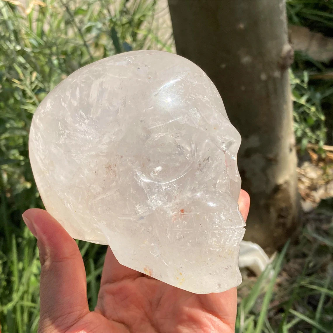 1PC 4"+ Natural Hand Clear Quartz Skull,Quartz Clear Crystal Skull Carved ,Home Decoration,Mineral Specimen,Crystal Reiki Healing Gifts