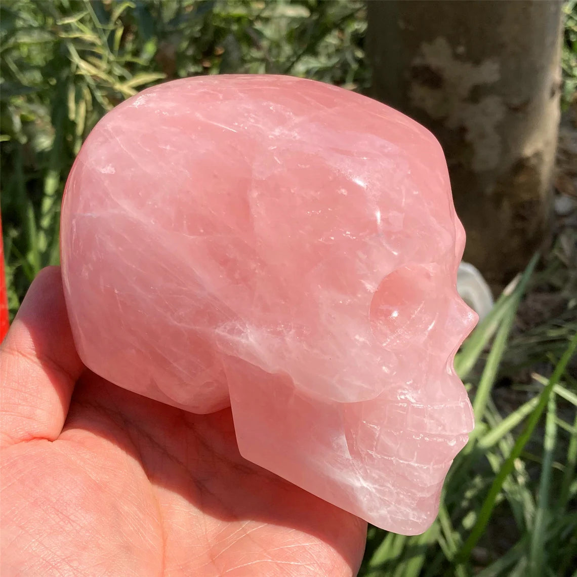 1PC 4"+ Natural Hand Rose Quartz Skull,Quartz Pink Crystal Skull Carved ,Home Decoration,Mineral Specimen,Crystal Reiki Healing Gift
