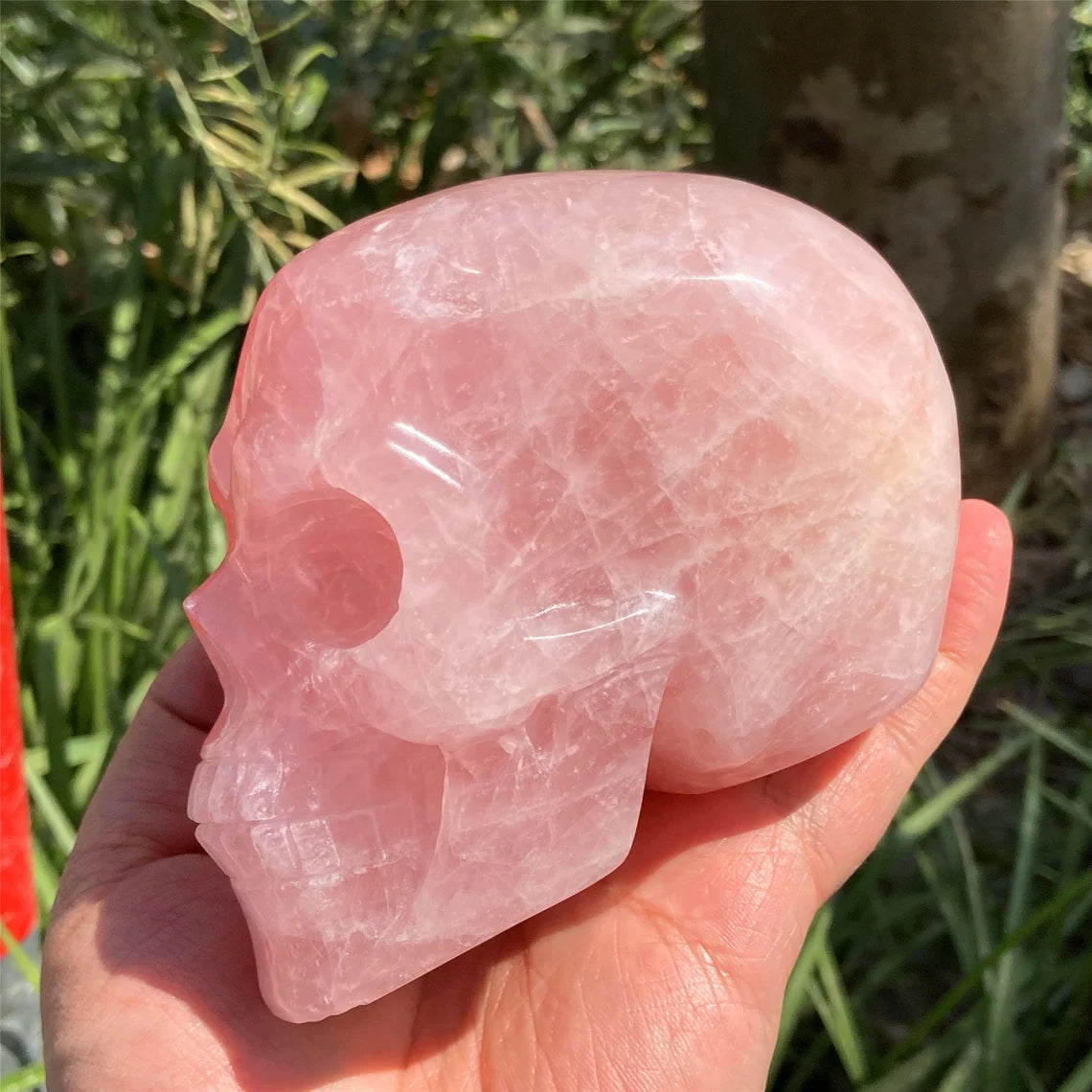 1PC 4"+ Natural Hand Rose Quartz Skull,Quartz Pink Crystal Skull Carved ,Home Decoration,Mineral Specimen,Crystal Reiki Healing Gift