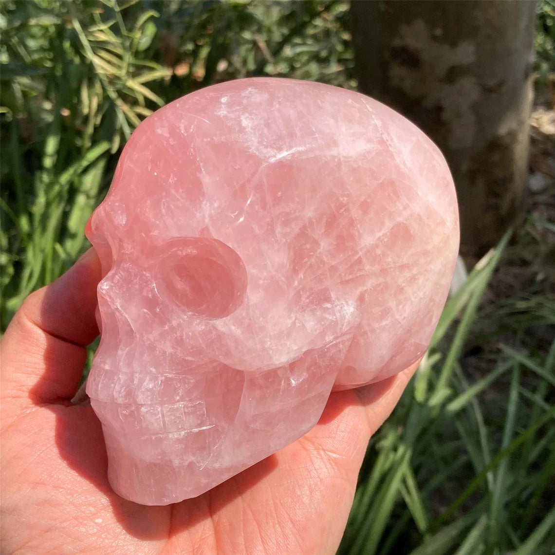 1PC 4"+ Natural Hand Rose Quartz Skull,Quartz Pink Crystal Skull Carved ,Home Decoration,Mineral Specimen,Crystal Reiki Healing Gift