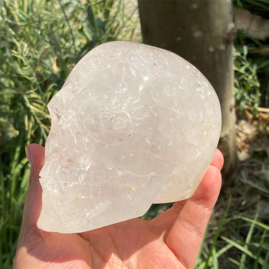 1PC 4"+ Natural Hand Clear Quartz Skull,Quartz Clear Crystal Skull Carved ,Home Decoration,Mineral Specimen,Crystal Reiki Healing Gifts