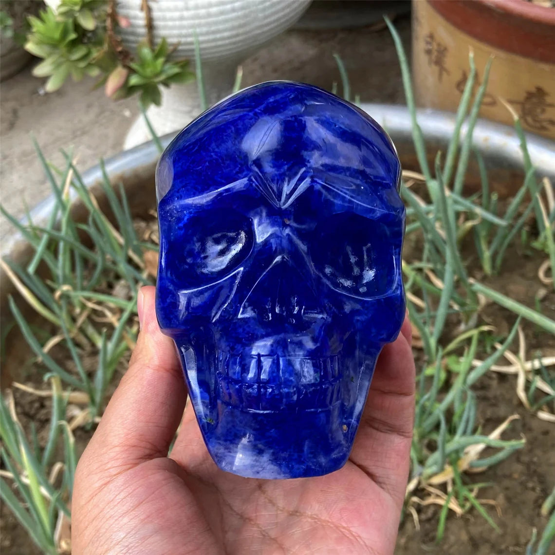 1PC 4"+ Hand Blue Melting stone Skull,Quartz Melting Crystal Skull Carved ,Home Decoration,Mineral Specimen,Crystal Reiki Healing Gifts