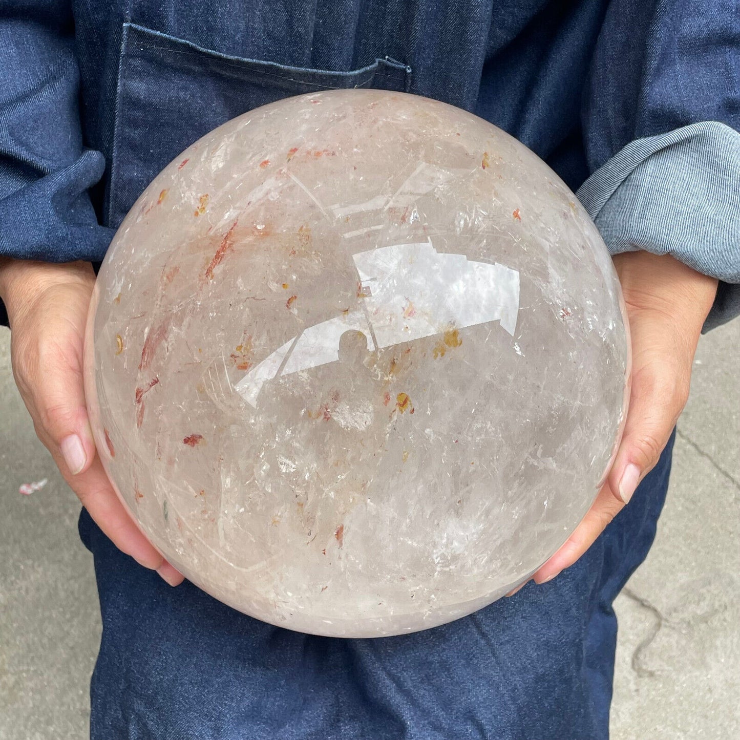 天然透明金紅石石英球水晶球靈氣療癒