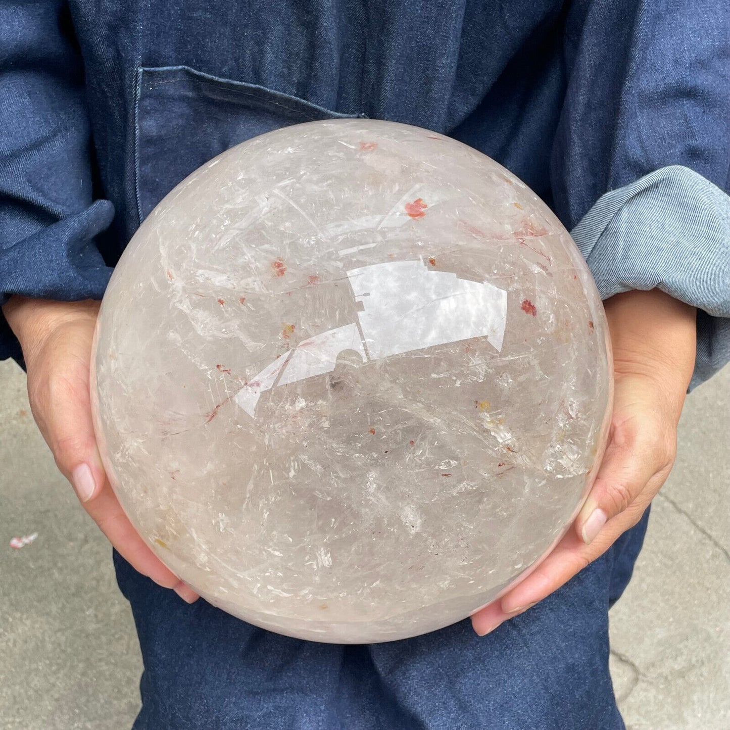 天然透明金紅石石英球水晶球靈氣療癒
