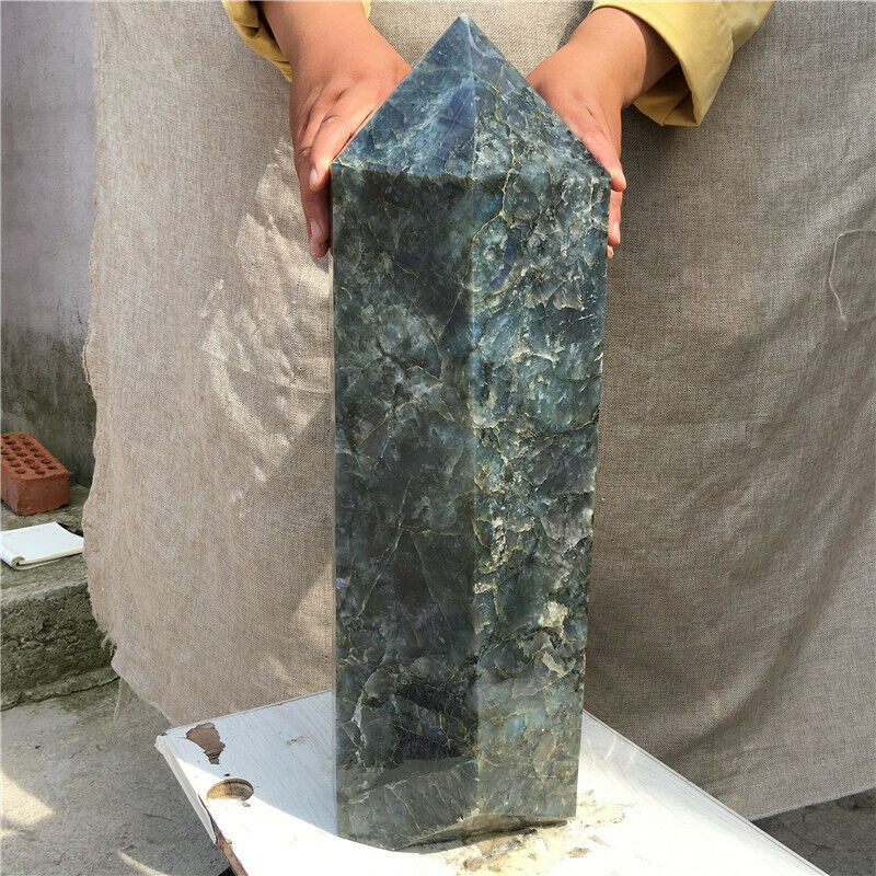 Varita curativa de punto de obelisco de cristal de cuarzo labradorita Natural