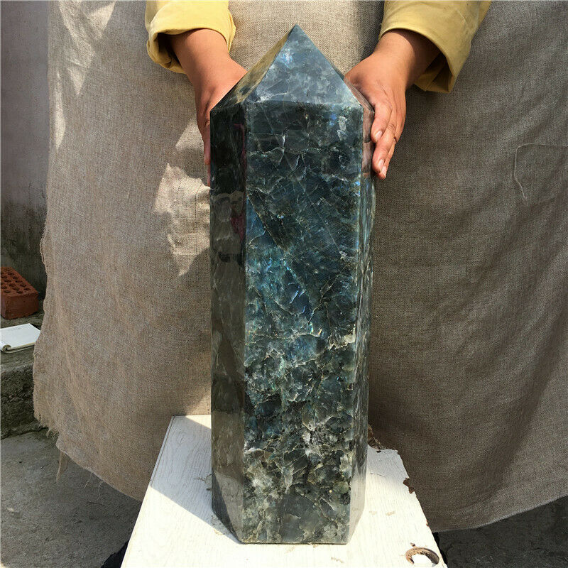 Varita curativa de punto de obelisco de cristal de cuarzo labradorita Natural