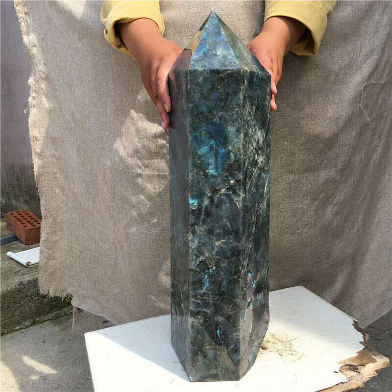 Varita curativa de punto de obelisco de cristal de cuarzo labradorita Natural