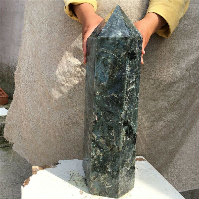 Varita curativa de punto de obelisco de cristal de cuarzo labradorita Natural