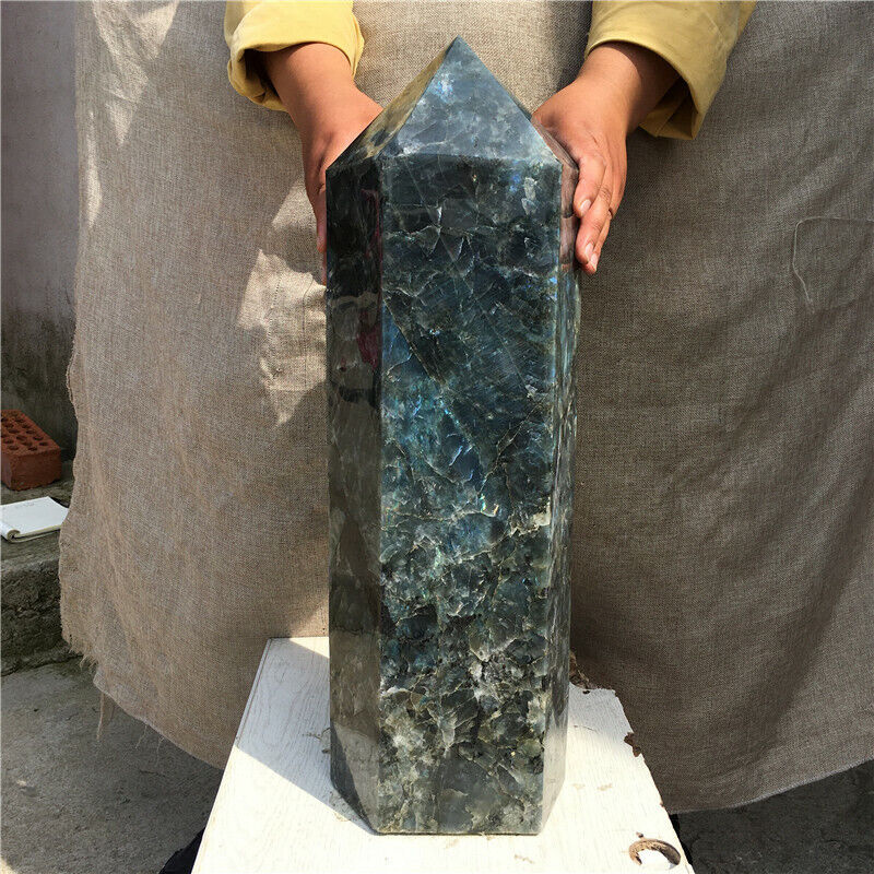 Varita curativa de punto de obelisco de cristal de cuarzo labradorita Natural