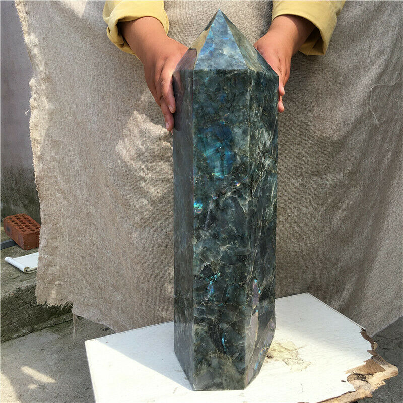 Varita curativa de punto de obelisco de cristal de cuarzo labradorita Natural